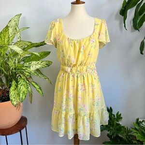 Cottagecore Floral Yellow Ruffle Dress
